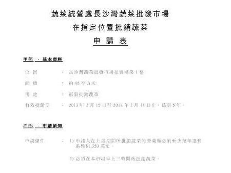 申請指定位置批銷蔬菜